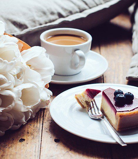 Desserts and coffee on a dinning table